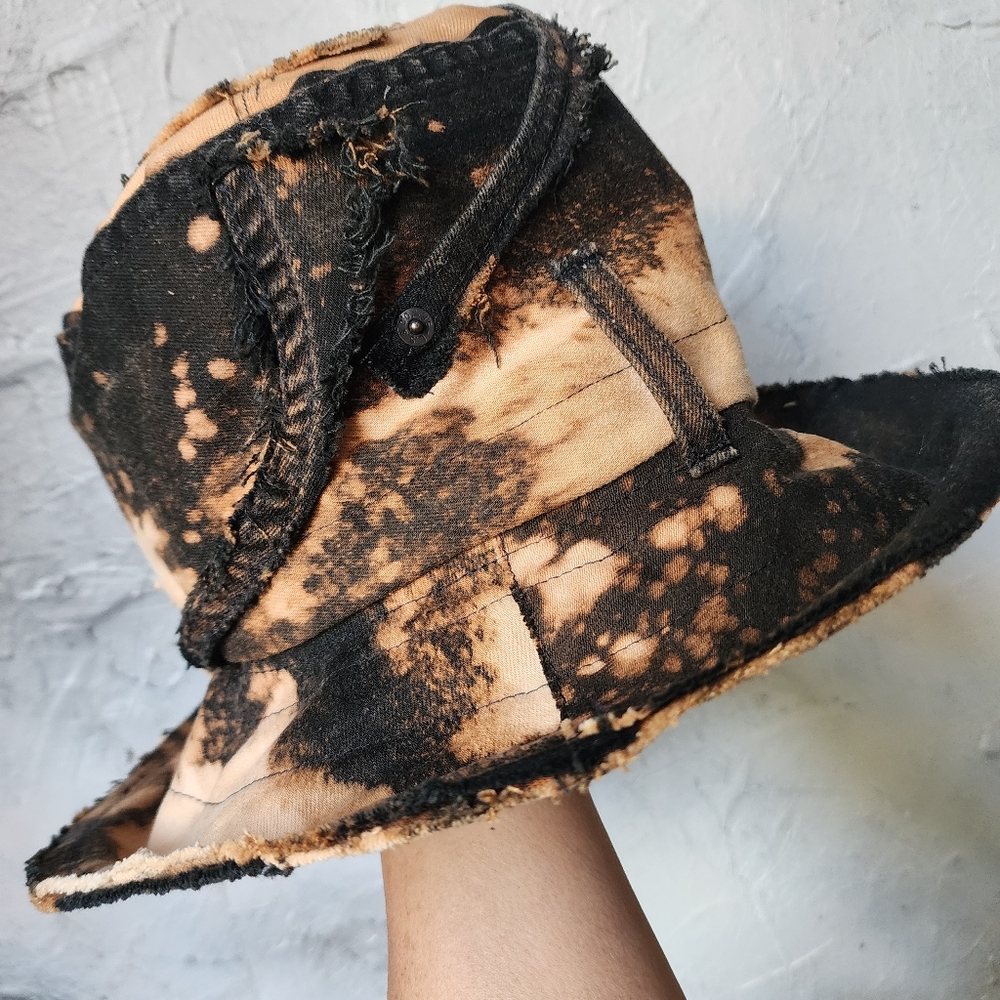 Stovepipe Top Hat Designer Hat Shabby Upcycled Denim Boho Ripped Hippie - Picture 6 of 17